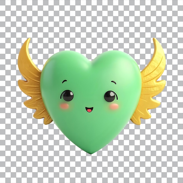 PSD un corazón verde con alas que dicen alas en un fondo transparente