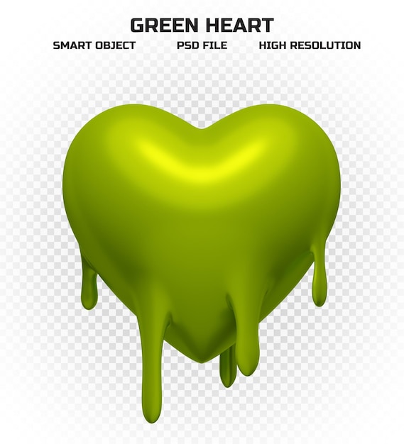 Corazón verde de fusión brillante en alta resolución para la decoración