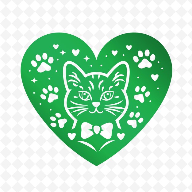 PSD un corazón verde con una huella de pata de gato en él