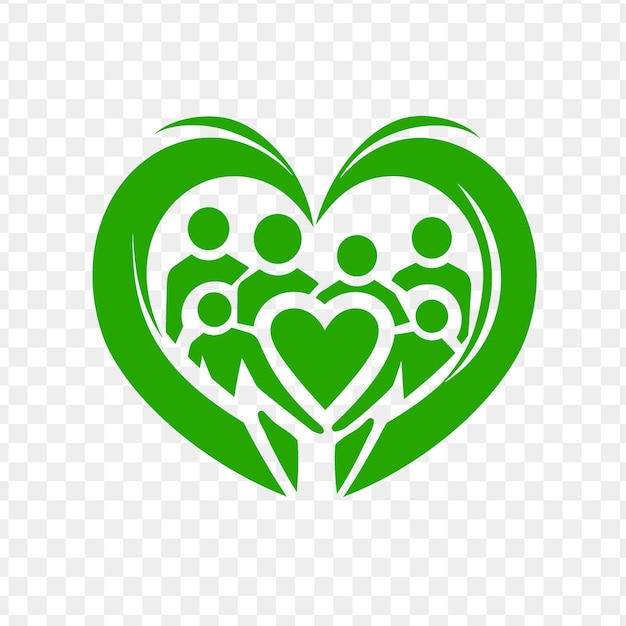 PSD corazón verde con personas en un fondo transparente