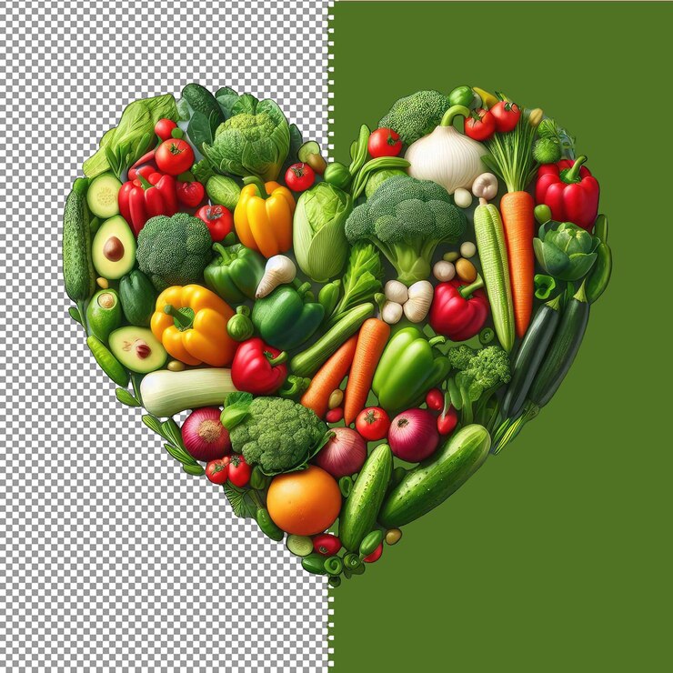 PSD corazón de verduras mixtas hecho a mano delight png