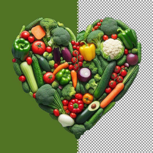 PSD corazón de verduras mixtas hecho a mano delight png