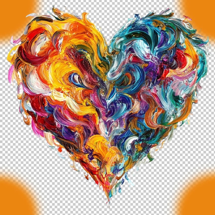 PSD corazón vibrante y colorido pintura abstracta golpes artísticos amor estilo de pincel audaz decoración de imagen feliz