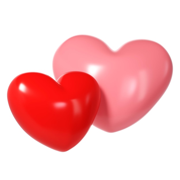 Corazones de amor brillantes de color rosa y rojo en transparente adecuados para el día de San Valentín y el día de la madre