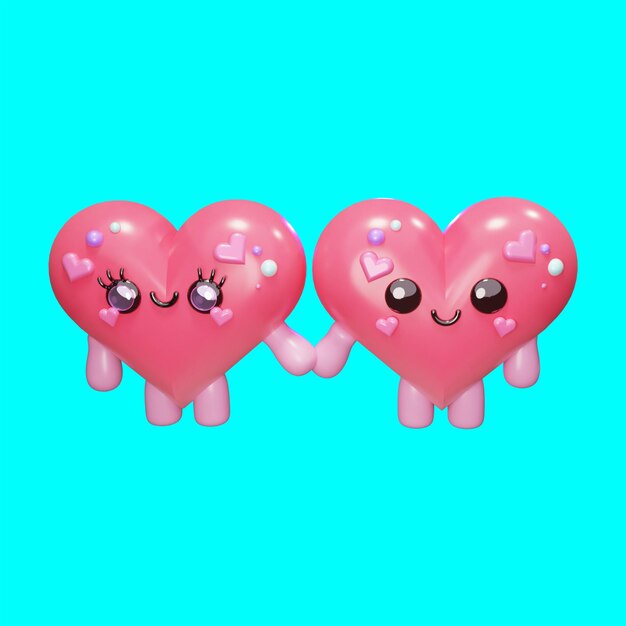 Corazones de amor personajes 3d