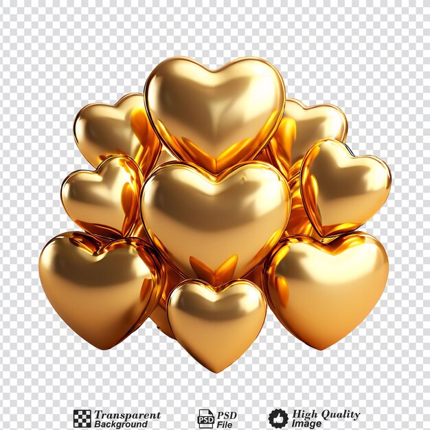 PSD corazones dorados en 3d aislados sobre un fondo transparente