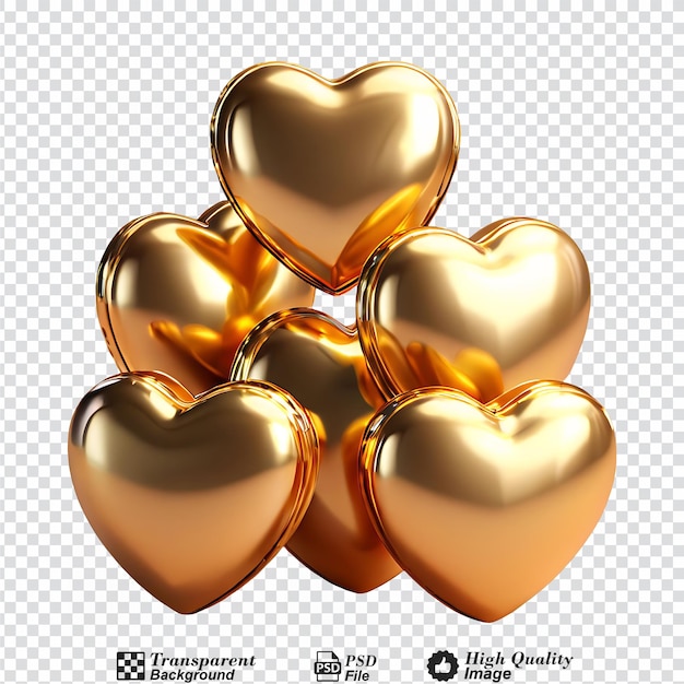 PSD corazones dorados en 3d aislados sobre un fondo transparente
