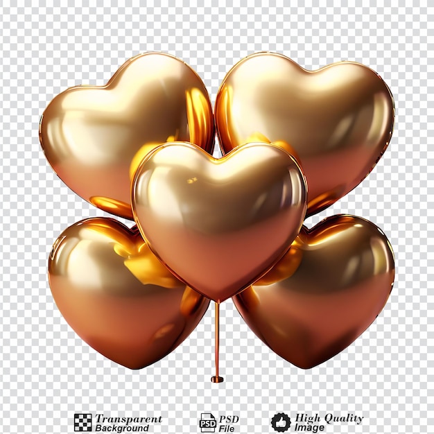 PSD corazones dorados en 3d aislados sobre un fondo transparente