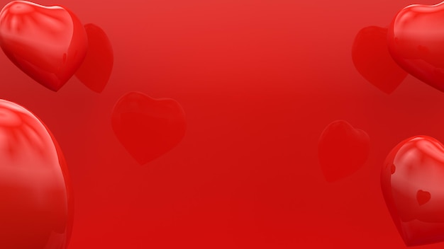 Corazones en renderizado 3d para el día de san valentín