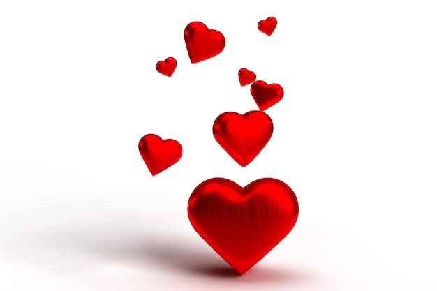 Corazones rojos cayendo sobre un fondo blanco que representan el amor y el romance