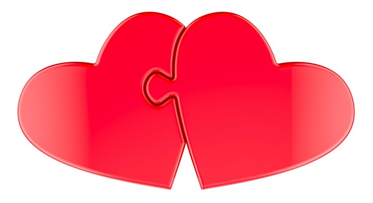 PSD corazones rojos de rompecabezas conectados renderización 3d aislados en fondo transparente