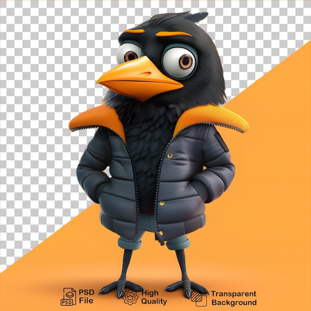 PSD un corbeau de dessin animé portant une veste isolé sur un fond transparent inclut un fichier png