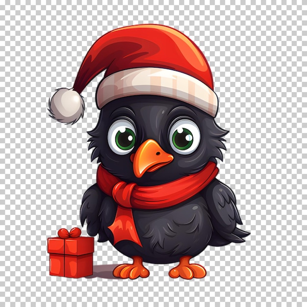 PSD un corbeau drôle et mignon portant le chapeau du père noël pour l'illustration de noël