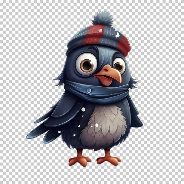 PSD un corbeau drôle et mignon portant le chapeau du père noël pour l'illustration de noël