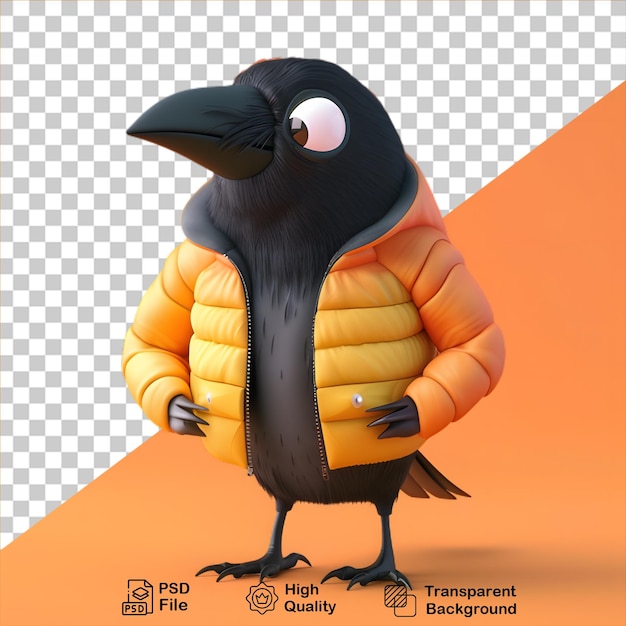 PSD un corbeau mignon portant une veste isolé sur un fond transparent inclut un fichier png