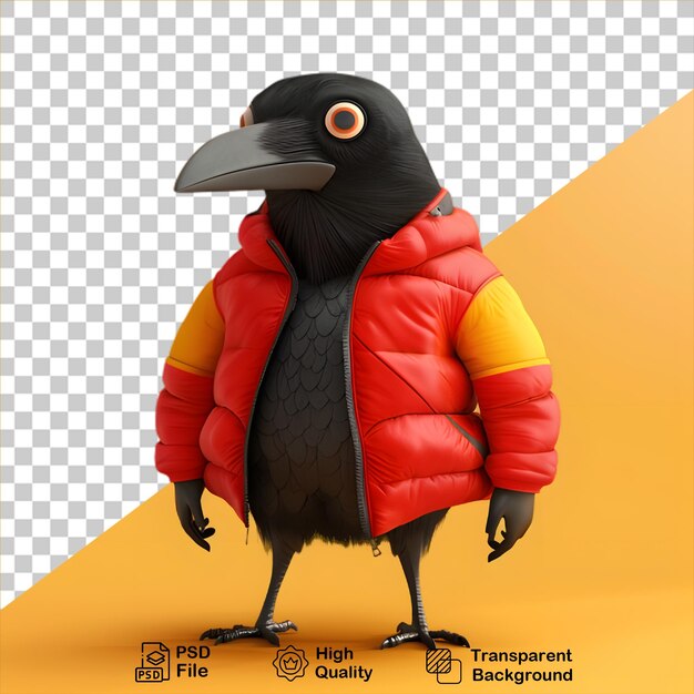 PSD un corbeau mignon portant une veste isolé sur un fond transparent inclut un fichier png