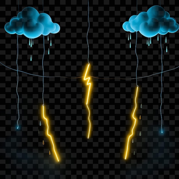 Corda decorativa dibujada a mano Nubes y gotas de lluvia Los rayos de neón golpean a lo largo de la cuerda Sof