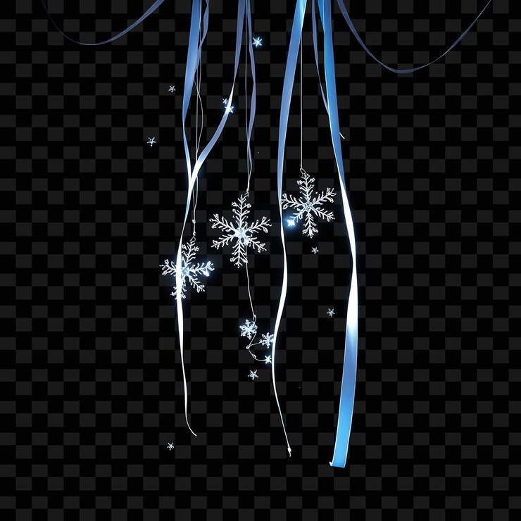 PSD corda decorativa flocos de nieve brillantes y cintas que fluyen la luz de neón parpadea a medida que cae en cascada