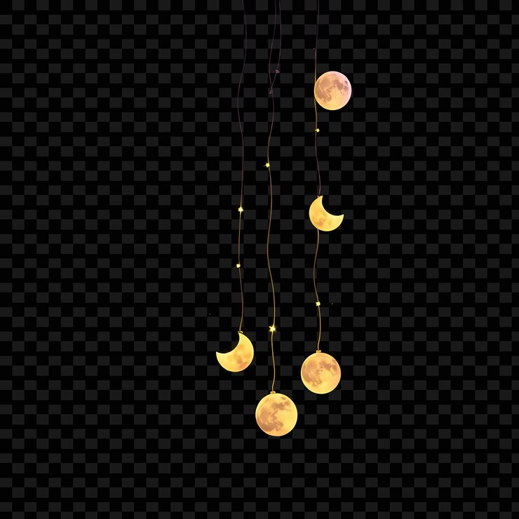 PSD corda decorativa lunas y estrellas ruborizadas puntos de neón brillan a lo largo de la cuerda un acogedor sk nocturno