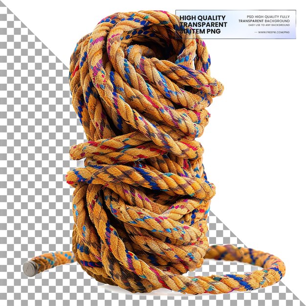 Corda di arrampicata corda dinamica utilizzata per l'assicurazione e il rappelling su sfondo trasparente