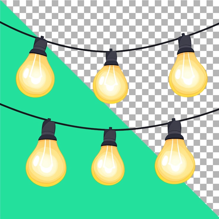 PSD cordas de luz fundo branco estilo de desenho animado png design simples ilustração plana espaço branco na parte superior do quadro alta resolução