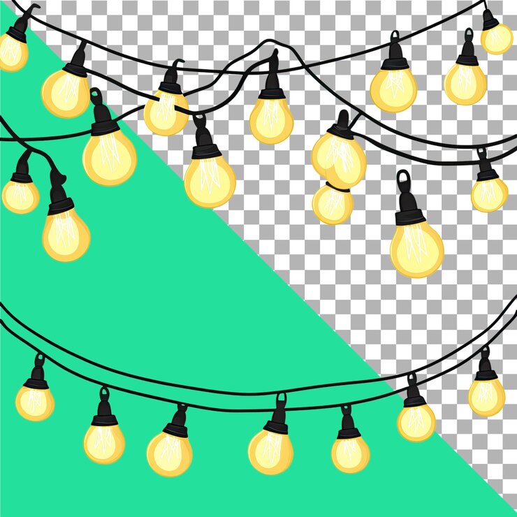 PSD cordas de luz fundo branco estilo de desenho animado png design simples ilustração plana espaço branco na parte superior do quadro alta resolução