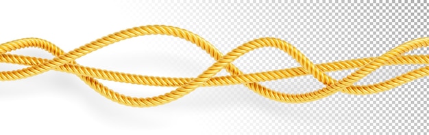 Corde d'oro ondulate linee di corde metalliche con anelli cavi o corde contorti rendering 3D oggetti di cucito decorativi o oggetti industriali isolati su sfondo bianco modello illustrazione 3D