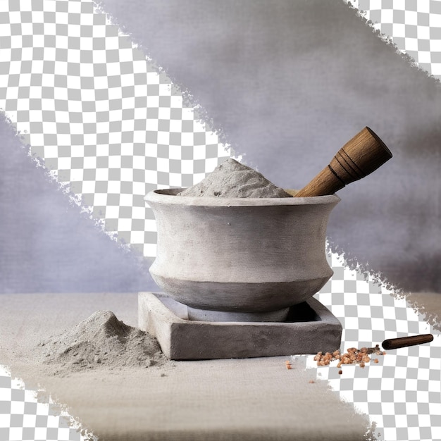 PSD córdoba argentina tiene una base blanca con un mortero de piedra gris para moler especias y aceites fondo transparente