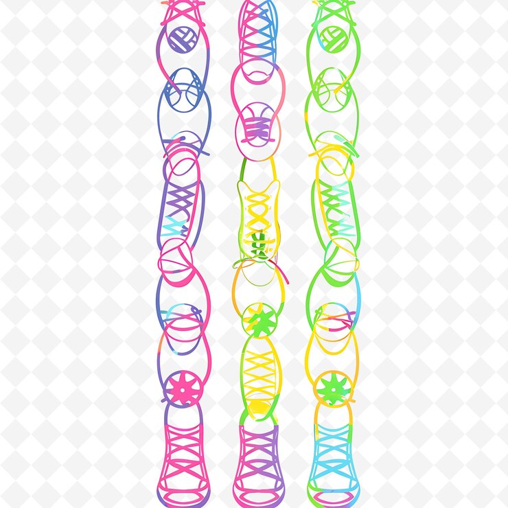 PSD cordões de sapatos caprichosos adornados com tênis em miniatura e sport png natural inspired flat borderline