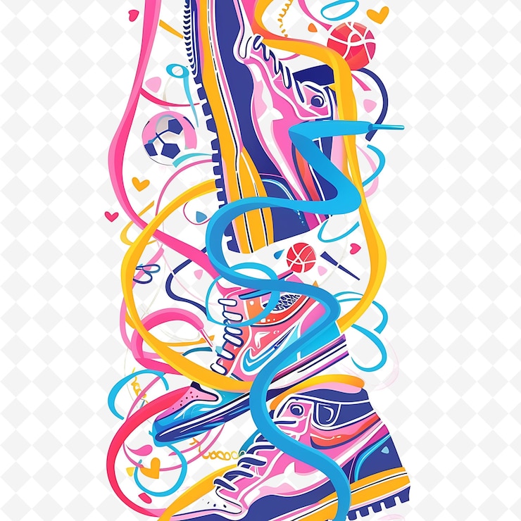 PSD un cordón de zapatos caprichoso adornado con zapatillas miniaturas y un borde plano inspirado en el deporte png natural
