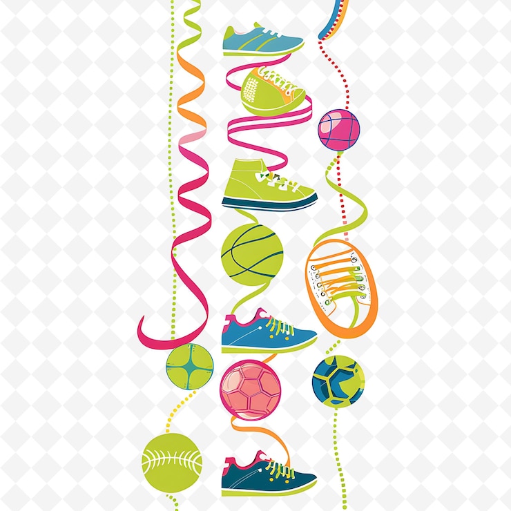PSD un cordón de zapatos caprichoso adornado con zapatillas miniaturas y un borde plano inspirado en el deporte png natural