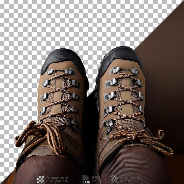 PSD los cordones de las botas de senderismo están aislados.