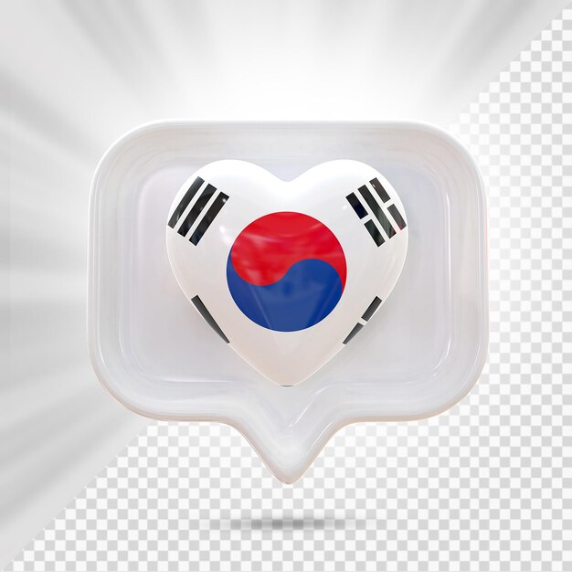 Corea Bandera Corazón 3D Render