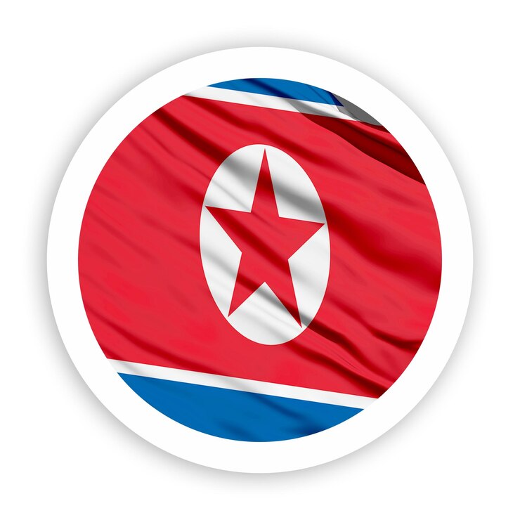 PSD corea del norte agita una bandera con un marco de círculo redondeado