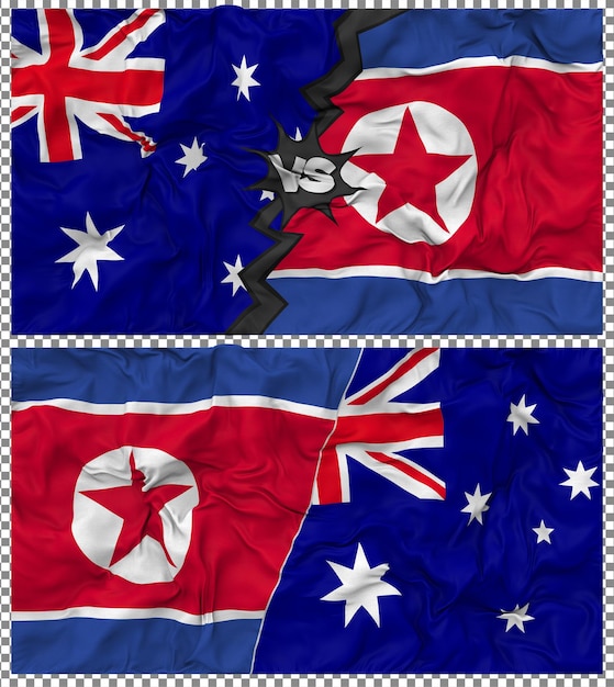 Corea del Norte contra Australia Media bandera combinada con textura en 3D