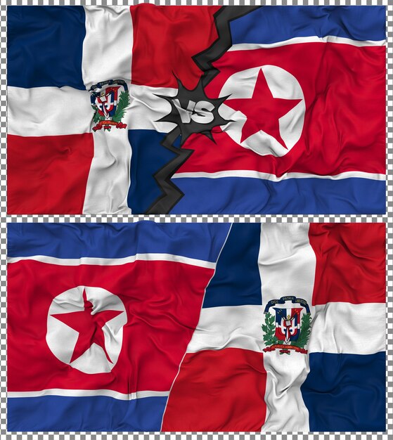 Corea del Norte contra la República Dominicana Media bandera combinada con textura en 3D