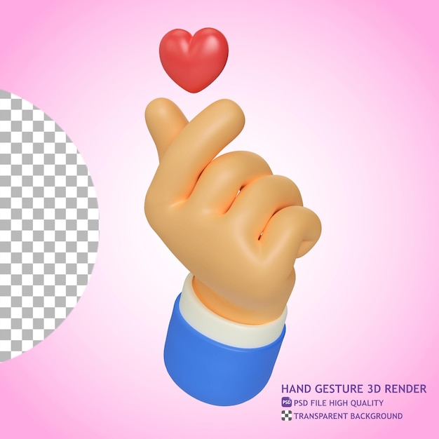 PSD coreano amor dedo mano gesto 3d render ilustración