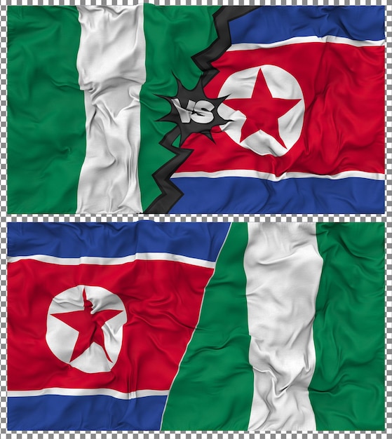 Corée du Nord contre le Nigéria Half Combined Flag Cloth Bump Texture Rendering 3D