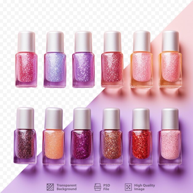 Cores e desenhos variados de laca de unhas brilhante