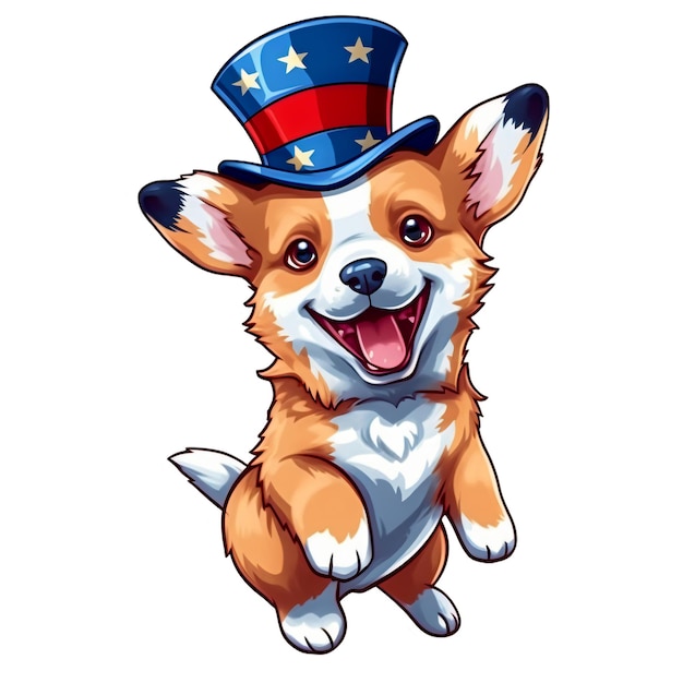 Corgi del 4 luglio che indossa un cappello con bandiera americana