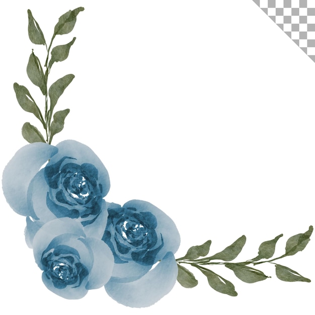 PSD corner de buquê azul aquarela estilo de ilustração aquarela com tema floral