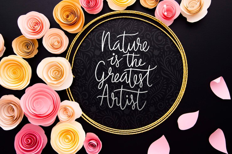 PSD cornice artistica di fiori con citazione positiva
