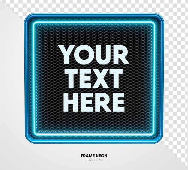 Cornice blu con griglia e trama al neon in rendering 3d realistico con sfondo trasparente
