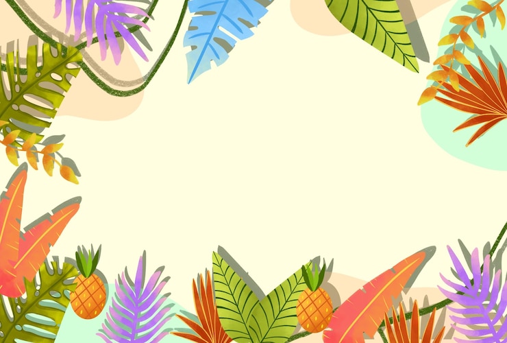 PSD cornice colorata di fogliame tropicale con illustrazione di ananas primaverile