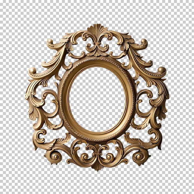 Cornice d'oro ornata con disegni intricati su uno sfondo trasparente
