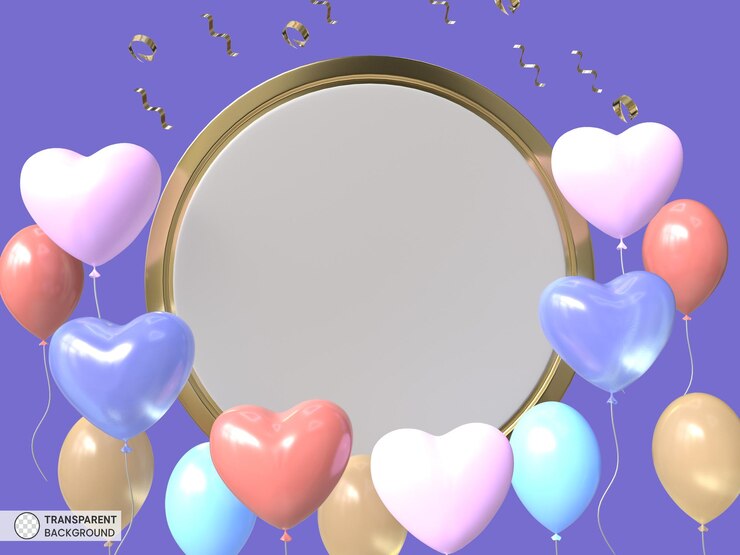 PSD cornice di buon compleanno con icona di coriandoli 3d rendering illustrazione