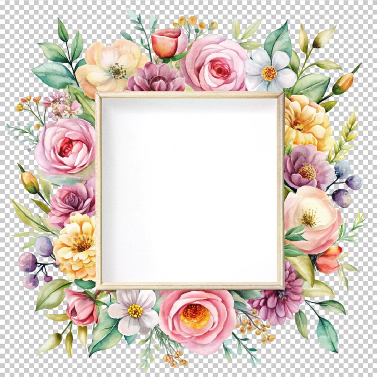 PSD cornice floreale decorativa con spazio vuoto acquerello arte su sfondo trasparente
