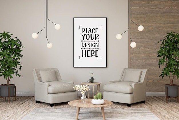 Cornice per manifesti in soggiorno Psd Mockup