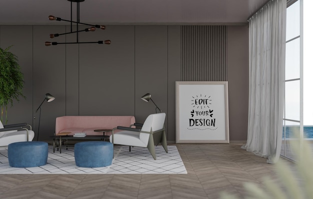 Cornice per manifesti in soggiorno Psd Mockup