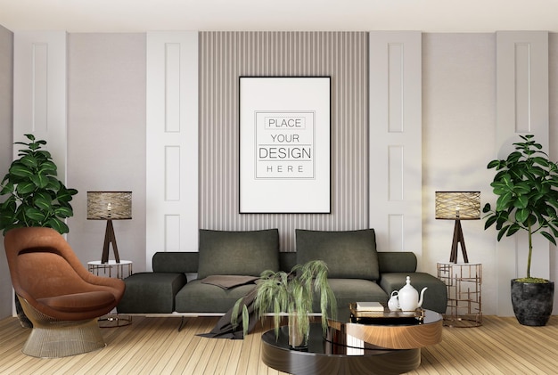 Cornice per manifesti in soggiorno Psd Mockup